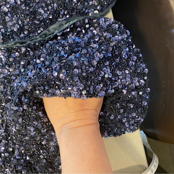 Parker Silk Navy Sequin Open Blazer Fabulous Festive Glam Holiday Evening Jacket - Picture 14 of 14